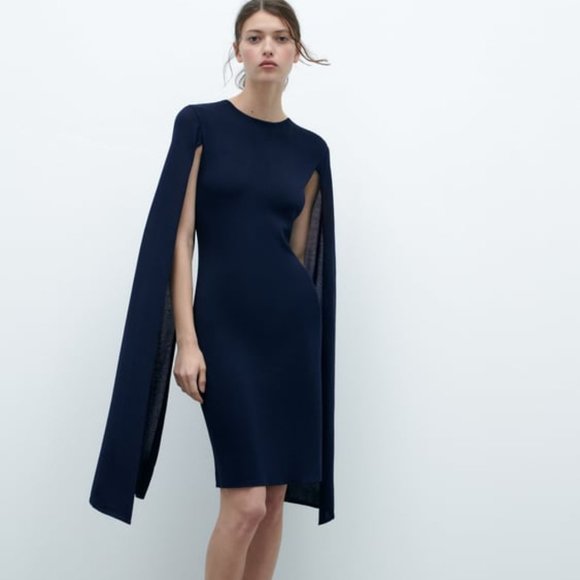 NWT KNIT CAPE NAVY BLUE DRESS - Picture 1 of 7